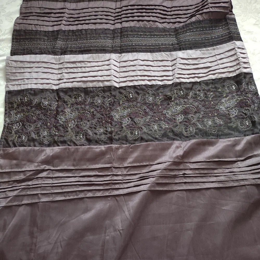 Embroidered satin fabric shower curtain purple eggplant